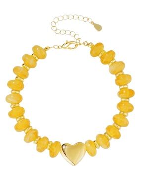 Boho Style Beaded Yellow/Gold Heart Adjustable Bracelet (NWT)